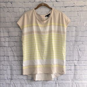 Tommy‎ Hilfiger Striped Yellow and Cream Women's Top Size Large Short Sleeve